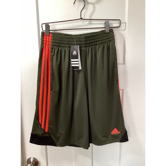 NWT Adidas Mens Striped Climalite Gym Shorts Performance Green Orange Size Small - Picture 1 of 11